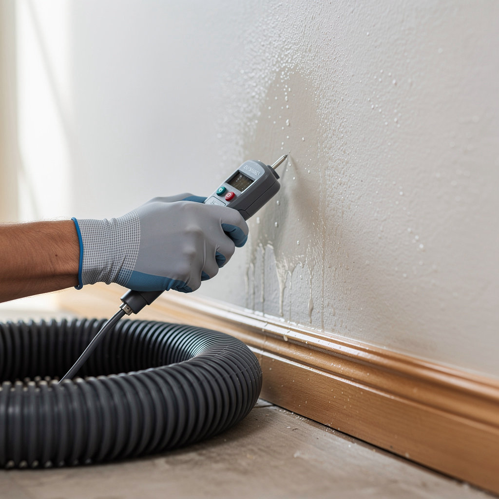 Rainbow Restoration of San Diego County technician assessing storm damage on a residential roof